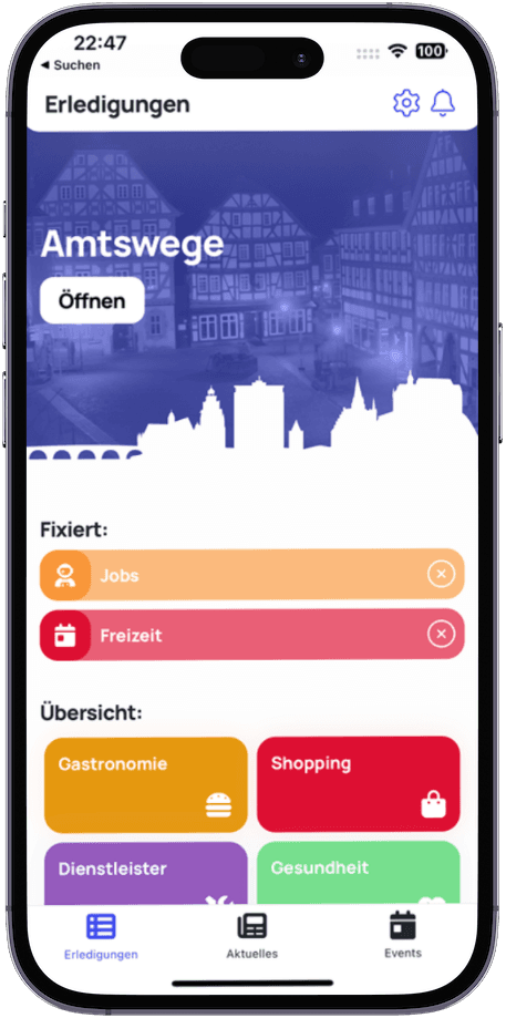 Screenshot der Mittelhessen App in Reiskirchen auf einem iPhone.