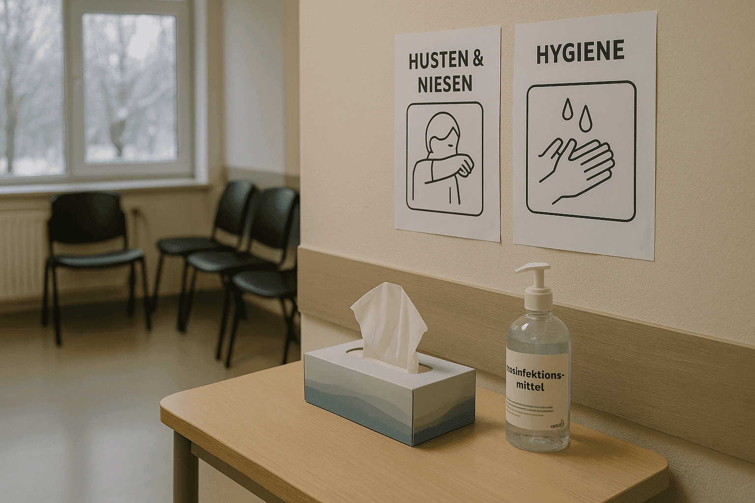 Arztpraxis und Hygienehinweise (KI-generiertes Symbolbild)