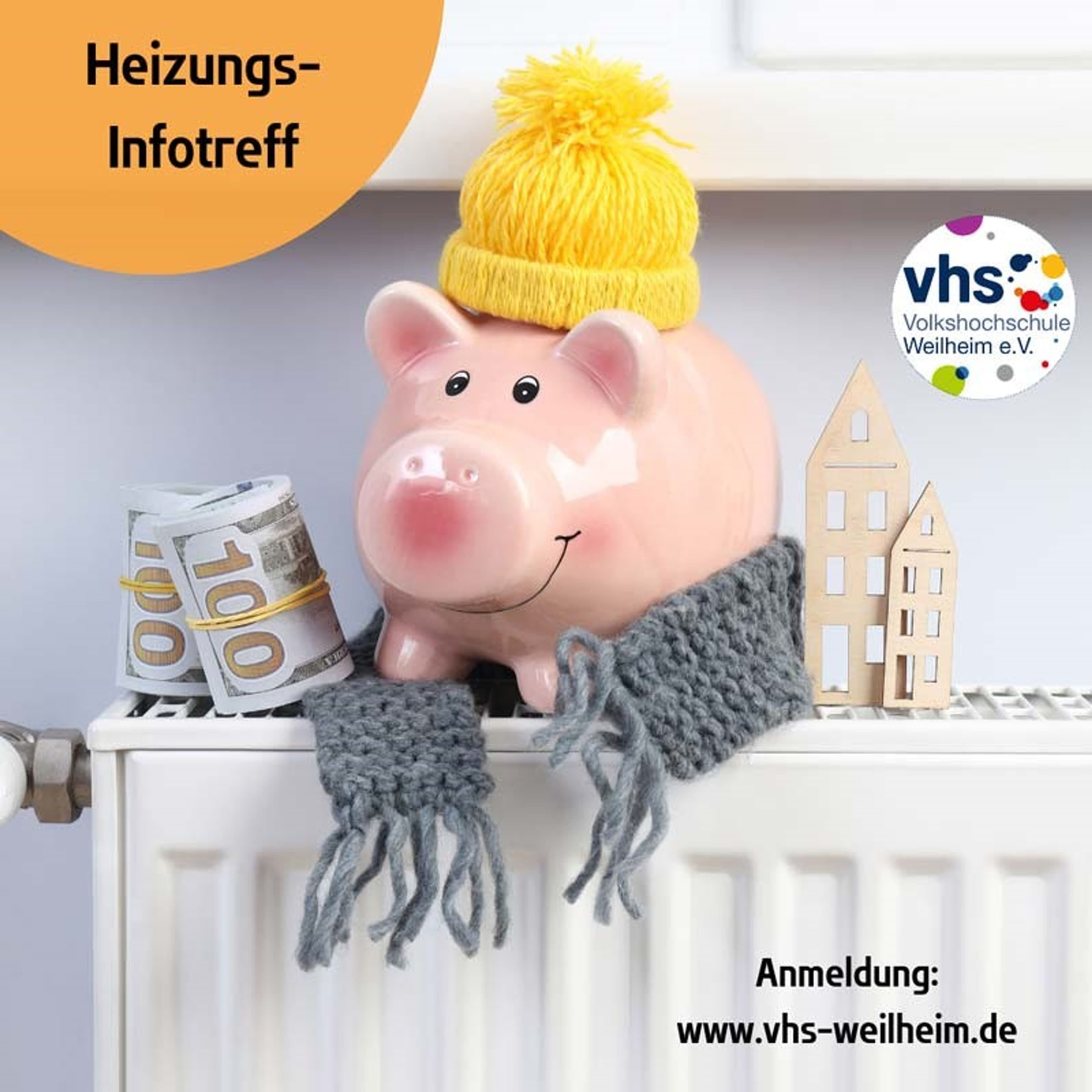 Hinweisgrafik zum kostenfreien Heizungs-Infotreff der VHS Weilheim am 27. Februar 2026.