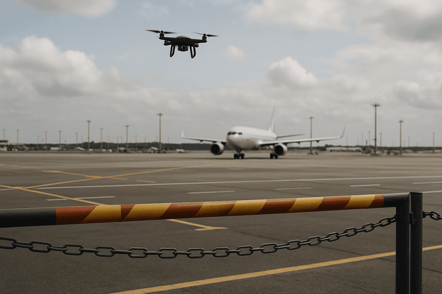 Flughafen und Drohne (KI-generiertes Symbolbild)