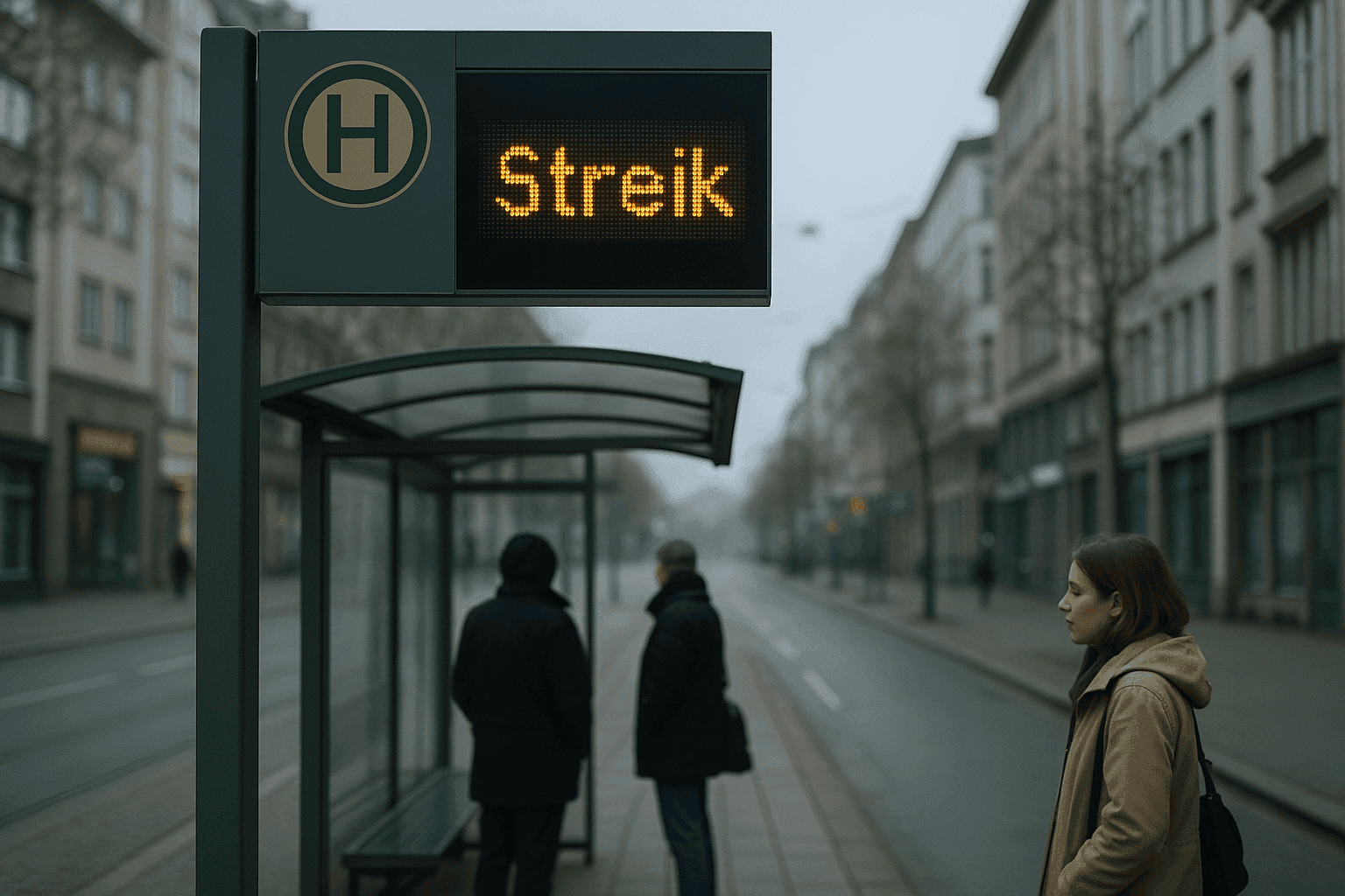 Haltestelle mit Ausfallanzeige (KI-generiertes Symbolbild)