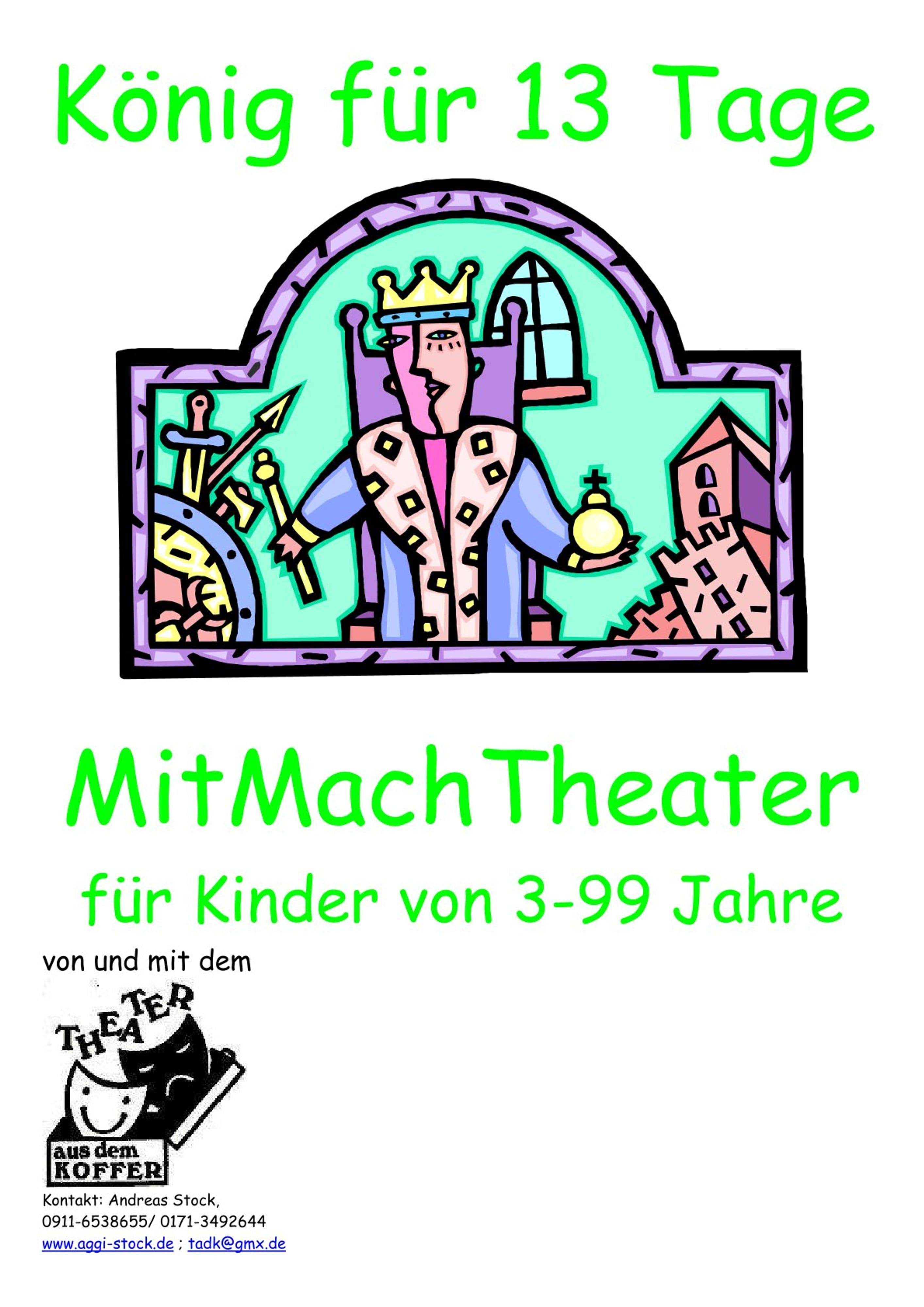 Schauspieler Andreas Stock mit Requisiten aus dem Koffer auf der Arenabühne bei ‚Sommer im Park‘.