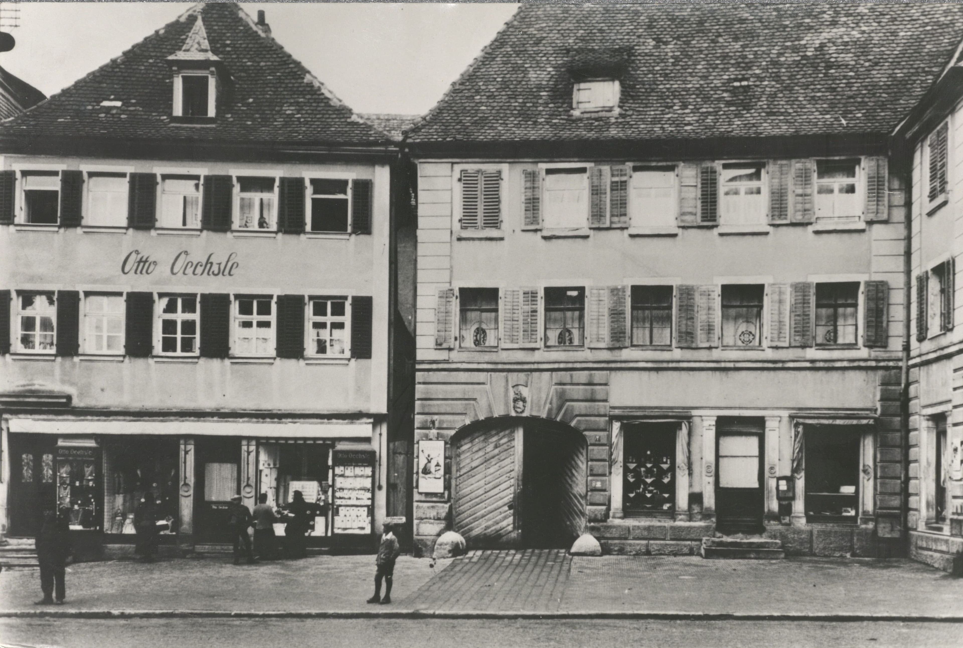 Das Geschäftshaus Oechsle in der Karlstraße in den 1930er Jahren, eine Station im Leben von Bertha Amend.