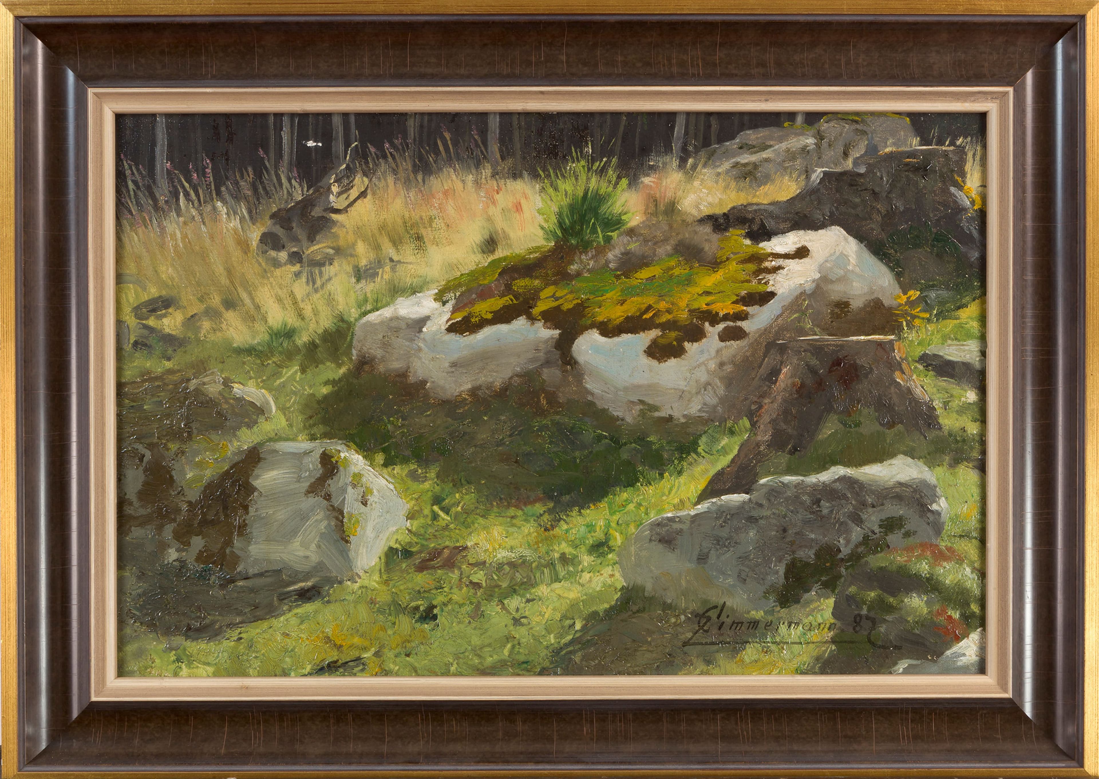 Gemälde einer Felsgruppe von Carl Zimmermann aus der Sammlung Harzmuseum in der Ausstellung "Drunter & Drüber".