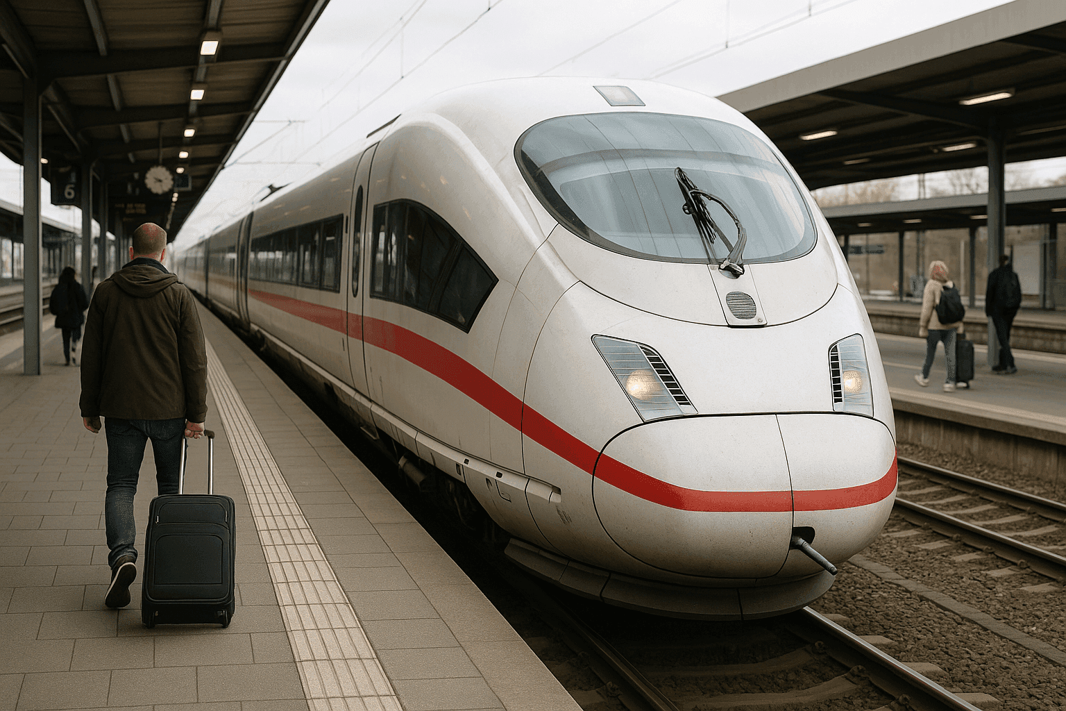 Zug am Bahnsteig (KI-generiertes Symbolbild) Zug am Bahnsteig (KI-generiertes Symbolbild)