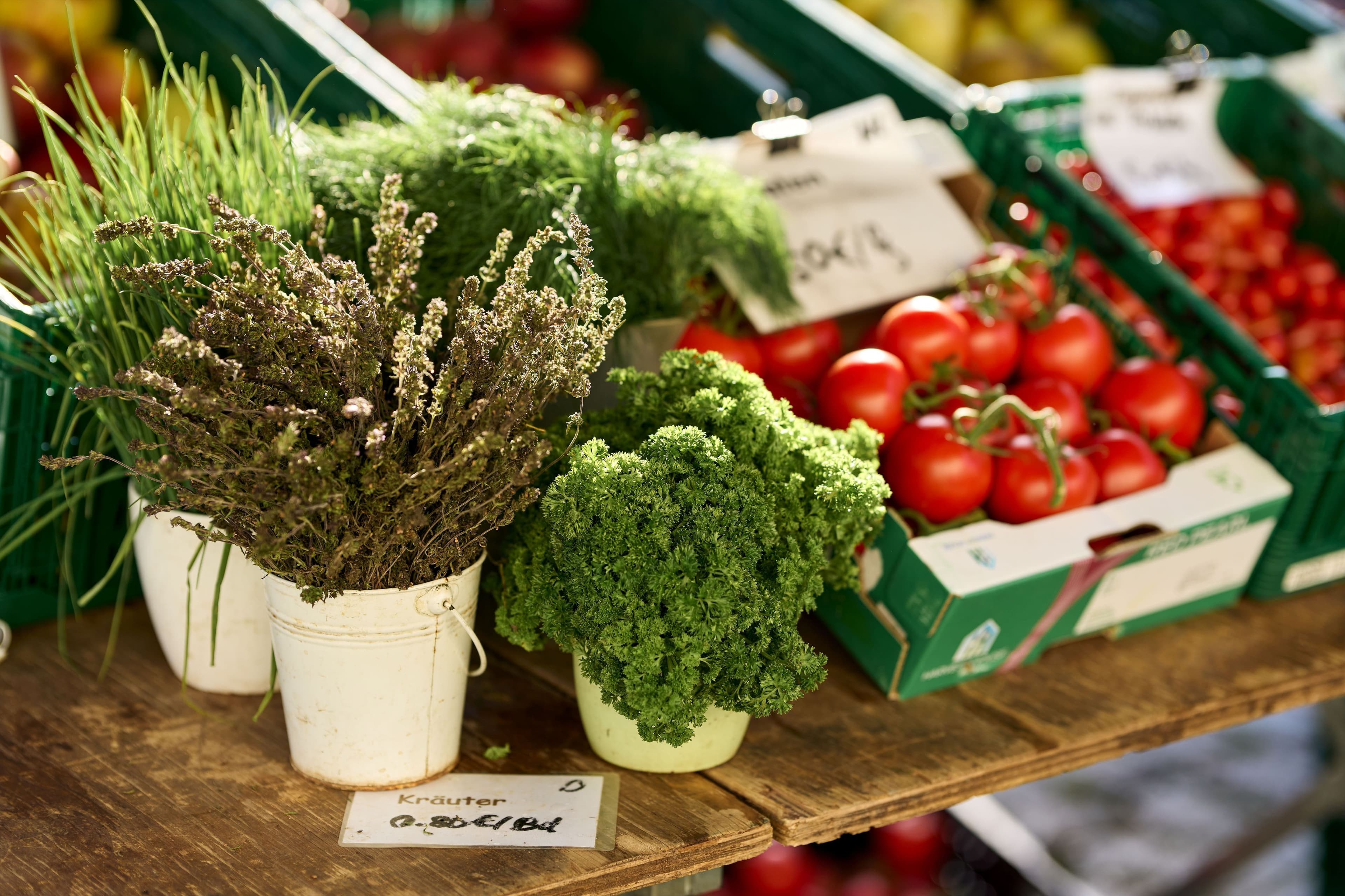 Impressionen vom Mühlhäuser Wochen- und Grünmarkt auf dem Obermarkt mit regionalen Produkten.