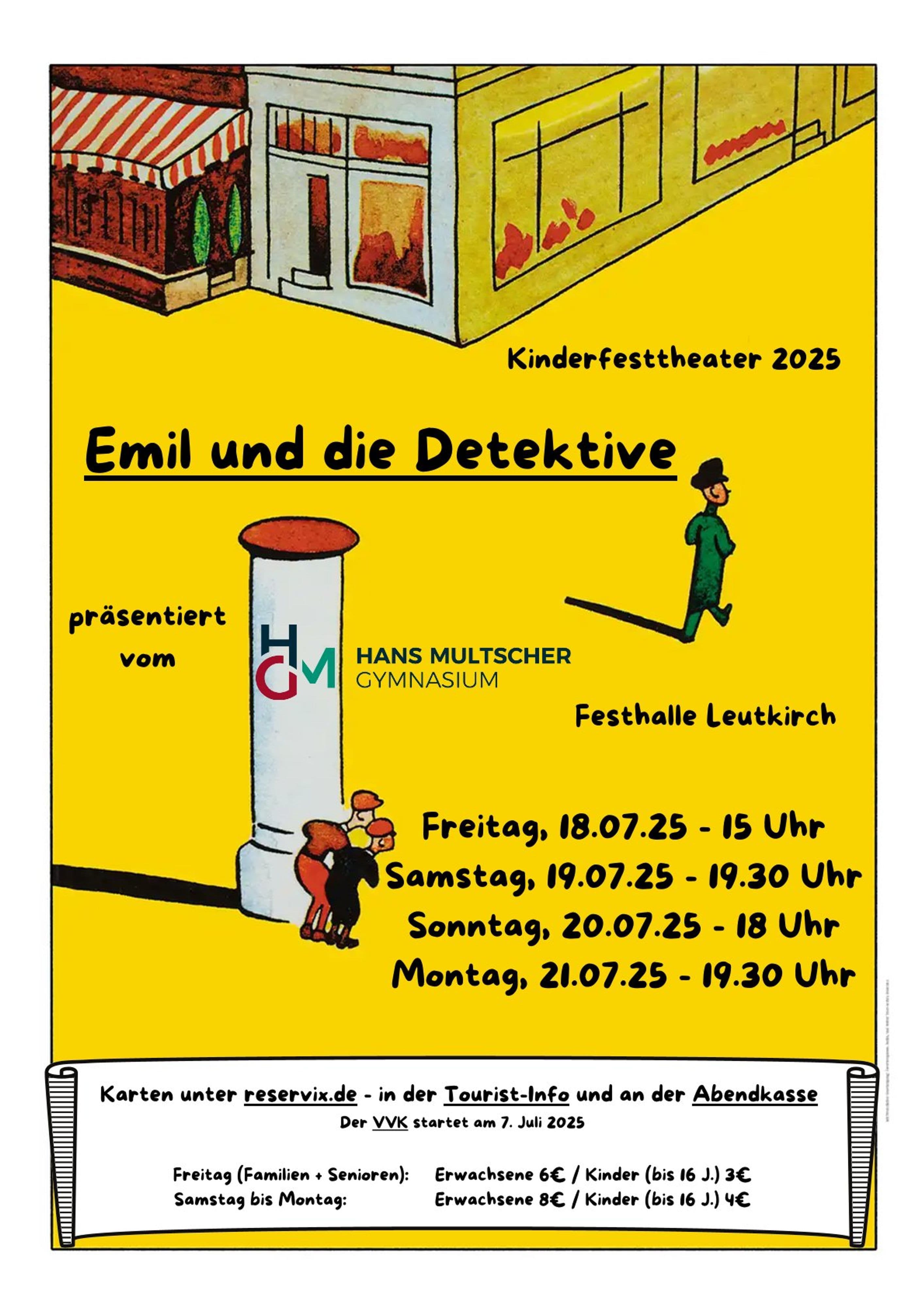 Das Hans-Multscher-Gymnasium führt „Emil und die Detektive“ im Rahmen des Kinderfesttheaters auf.