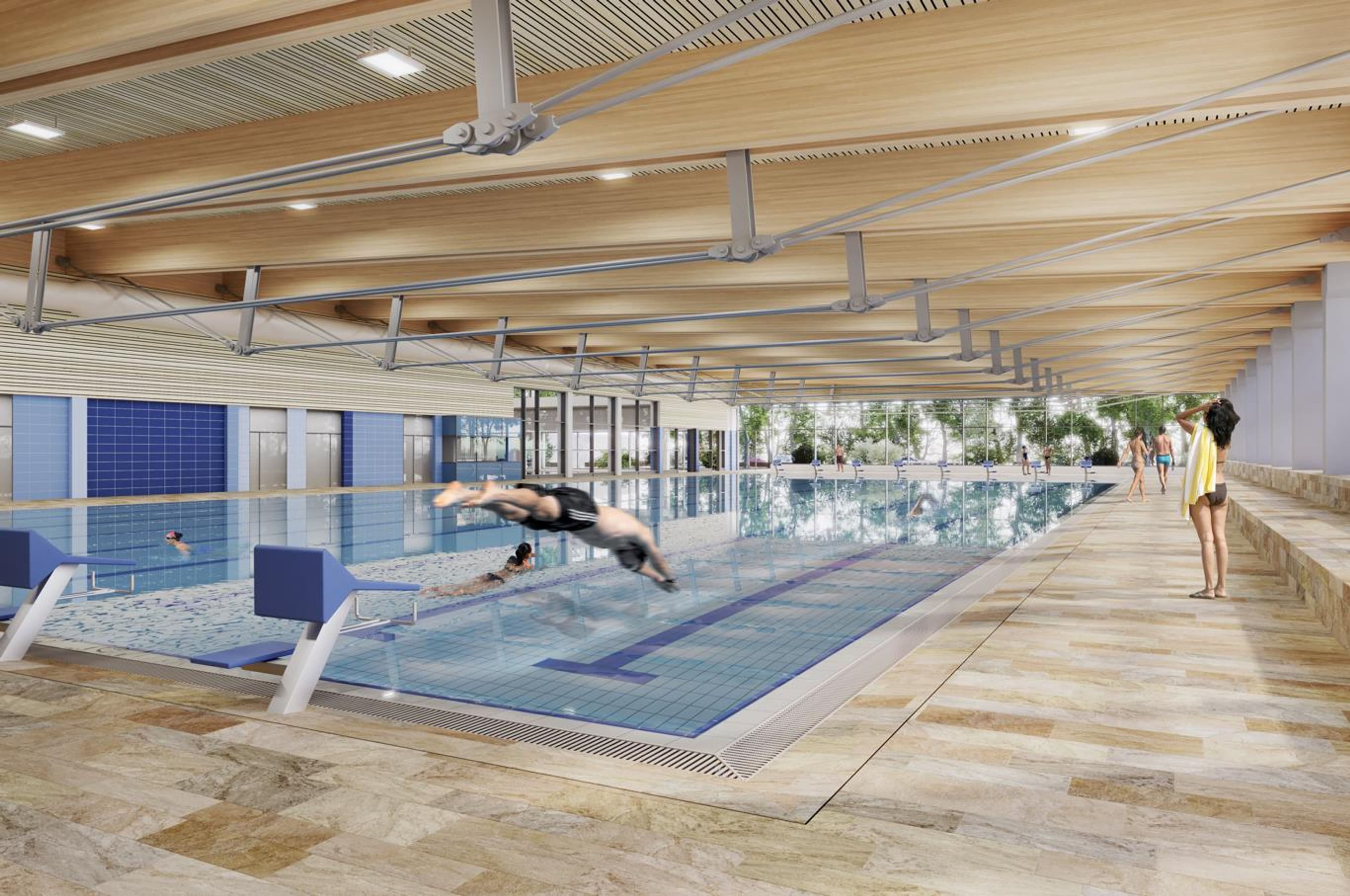 Visualisierung: So soll das Schwimmerbecken nach der Sanierung des Hallenbades Burghausen aussehen.