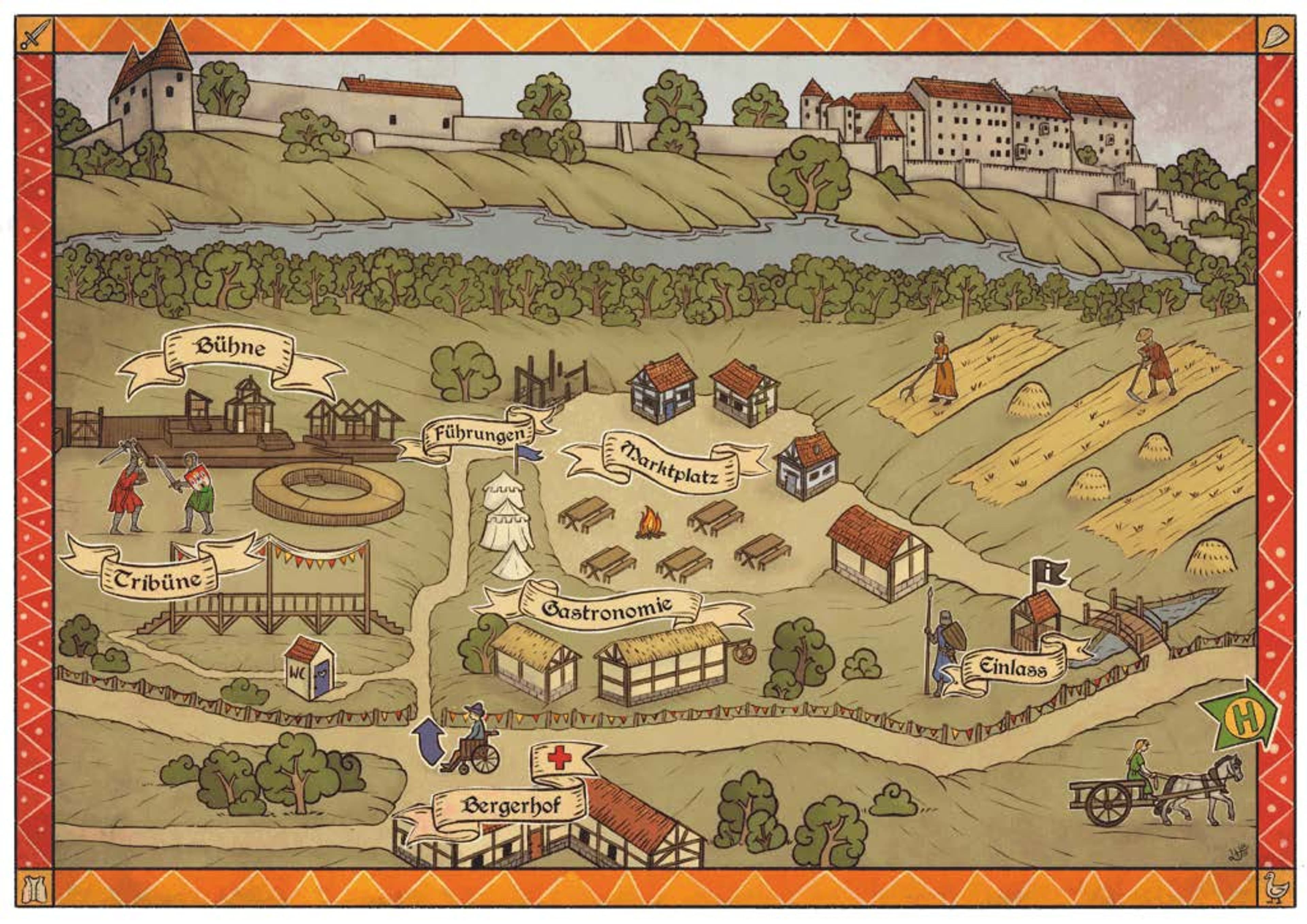 Grafik zum Mittelalterdorf Helmbrecht, ehrenamtlich erstellt für die Pressemitteilung.