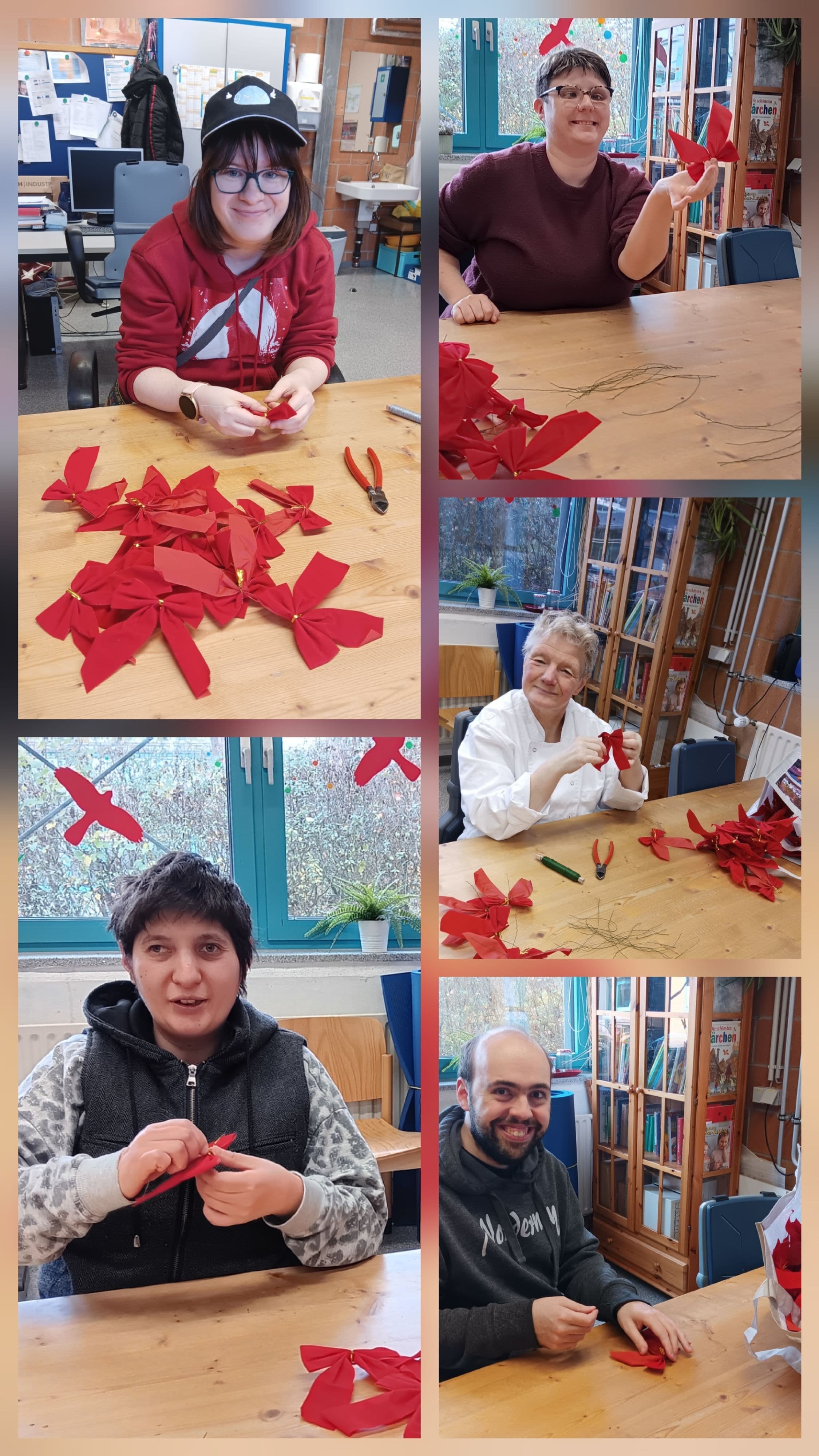 Weihnachtsschmuck wird vom Team der Westpfalz Werkstätten in der Innenstadt angebracht.